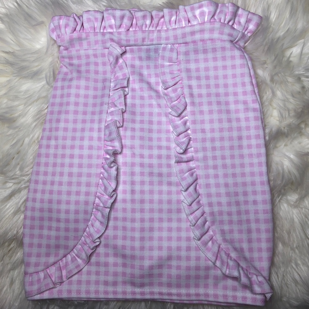 pink & white checkered frill mini skirt